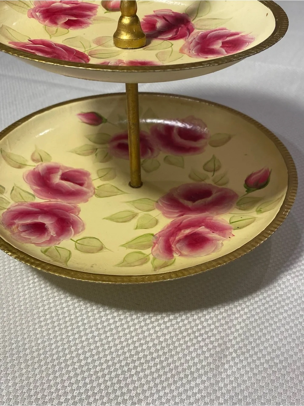 Vintage 2 tiered floral cupcake stand - tea or garden party decor